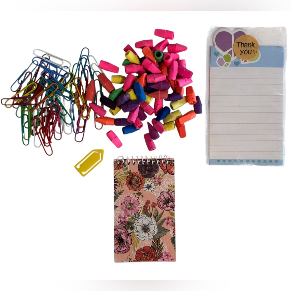Office bundle magnetic notepad spiral notepad clip 35 paperclips & 68 erasers